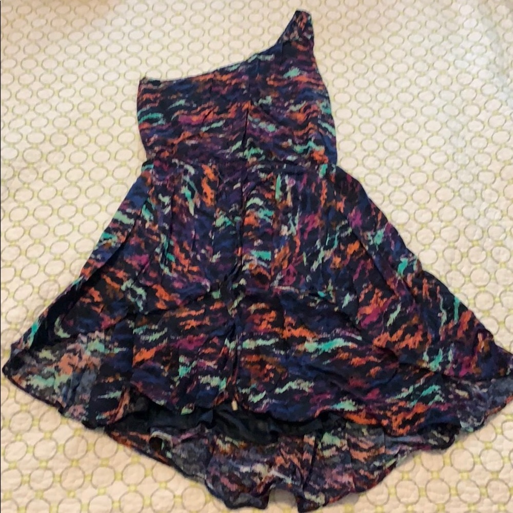 One shoulder print mini dress